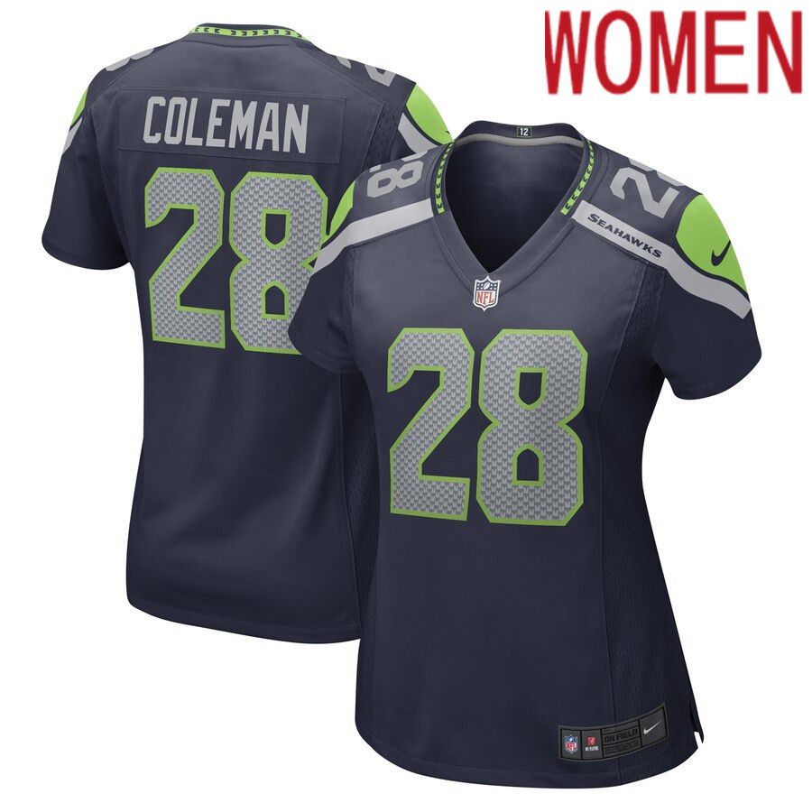 Women Seattle Seahawks #28 Justin Coleman Nike College Navy Game Player NFL Jersey->women nfl jersey->Women Jersey